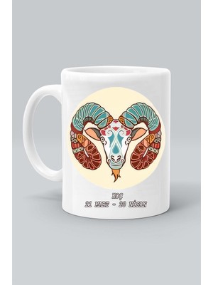 21 Mart - 20 Nisan Koç Burç Astroloji Baskılı Beyaz Klasik Kupa Bardak