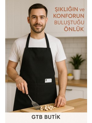 Siyah Mutfak Aşçı Önlüğü Şef Garson Kafe Aşçı Barista Siyah Önlük Mutfak Önlüğü Masterchef Unisex