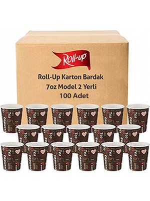 Roll-Up Karton Bardak 7oz Baskılı Kahverengi 100 Adet