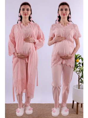 Effortt Pudra Fistolu Sabahlıklı Hamile Lohusa Pijama Takımı BYL290242