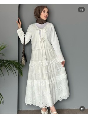 Rstm Butik Küpür Kumaş Önden Bağcıklı Lastikli Etekli Takım