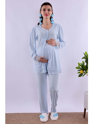 Effortt Mavi Hamile Lohusa Pijama Takımı BYL224222