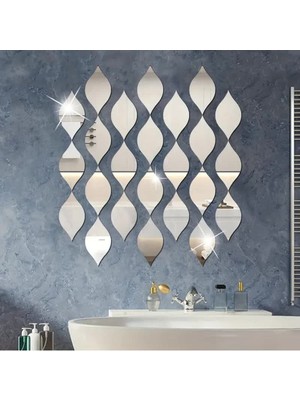 Dekoratif Su Damlası Ayna Gümüş Renk 12 Adet 6X10 cm