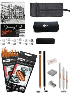 Eskiz Defteri A5 120 gr 50 Yp Professional Dereceli Kalem Set 12 Li Rulo Bez Çantalı Eskiz Seti