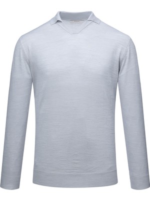 Gri Regular Fit Polo Yaka Yünlü Kazak