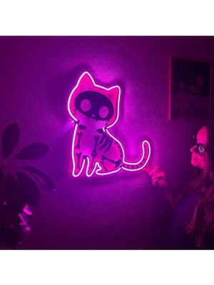 Cat X-Ray Neon Metal Duvar Dekor Kedi Temalı Neon