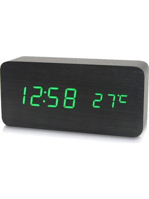 Sportauto Dijital Ekranlı Ahşap LED Çalar Saat - Siyah