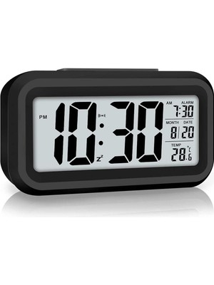 Dijital Alarmlı Çalışma Masası Saati LED Ekran Pilli Çalar Saat Siyah Renk