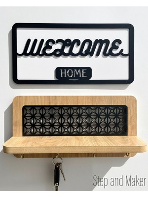 Welcome Home Tablo & Askılıklı Duvar Rafı Duvar Dekor Seti