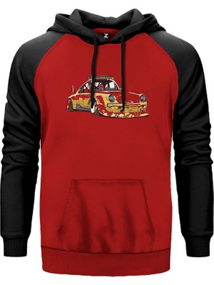 Vosvos Vintage Kırmızı Renk Reglan Kol Kapşonlu Sweatshirt