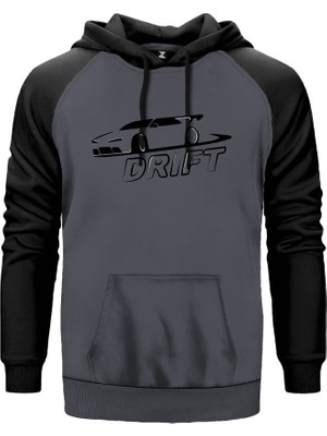 Drift Car Gri Renk Reglan Kol Kapşonlu Sweatshirt