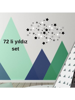 72 Adet Siyah Yıldız Duvar Süsü Seti Çift Taraflı Bantlı Duvar Dekorasyonu Çocuk Odası & Ev Süsleme
