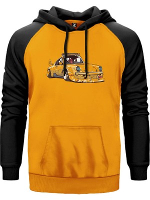 Vosvos Vintage Sarı Renk Reglan Kol Kapşonlu Sweatshirt