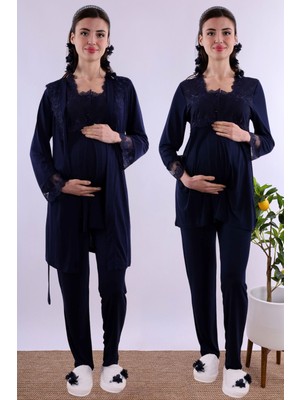 Effortt Kahverengi Sabahlıklı Hamile Lohusa Pijama Takımı BYL224012