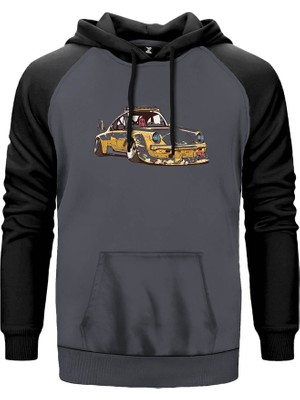 Vosvos Vintage Gri Renk Reglan Kol Kapşonlu Sweatshirt