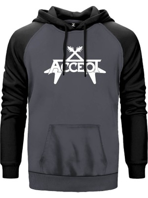 Accept Guitar Gri Renk Reglan Kol Kapşonlu Sweatshirt