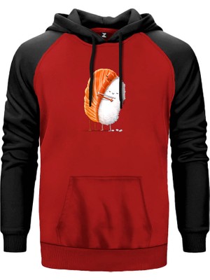 Sushi Love Kırmızı Renk Reglan Kol Kapşonlu Sweatshirt