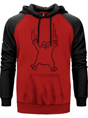 Tırmalayan Kedi Kırmızı Renk Reglan Kol Kapşonlu Sweatshirt