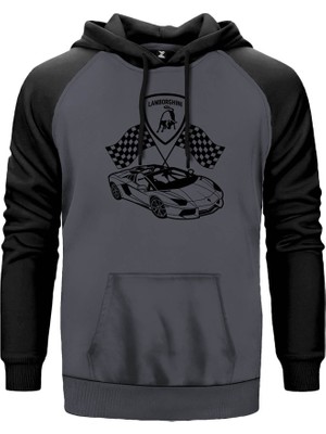 Lamborghini For Racing Gri Renk Reglan Kol Kapşonlu Sweatshirt