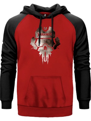 Megadeth Steel Skull Kırmızı Renk Reglan Kol Kapşonlu Sweatshirt