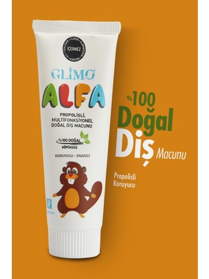 Glimo Alfa Propolisli %100 Doğal Çocuk Diş Macunu 50 Ml, Yutulabilir Güvenli, Koruyucu,onarıcı,beyazlatıcı