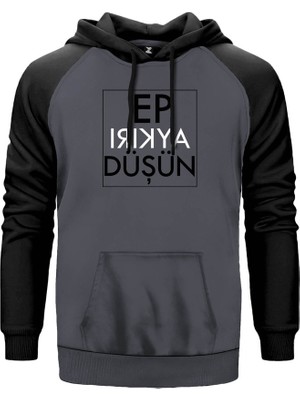 Ep Aykırı Düşün Gri Renk Reglan Kol Kapşonlu Sweatshirt