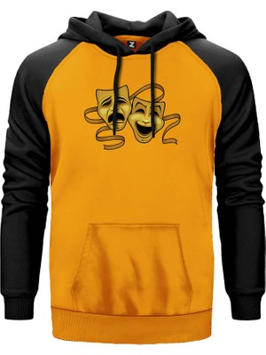 Tiyatro Sembolü Sarı Renk Reglan Kol Kapşonlu Sweatshirt