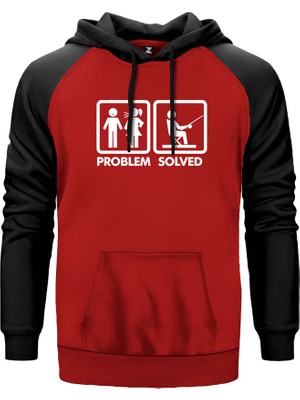 Problem Sloved Balıkçı Kırmızı Renk Reglan Kol Kapşonlu Sweatshirt