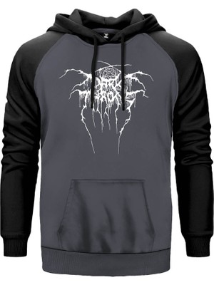 Dark Throne Gri Renk Reglan Kol Kapşonlu Sweatshirt