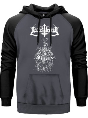 Necrowretch Gri Renk Reglan Kol Kapşonlu Sweatshirt