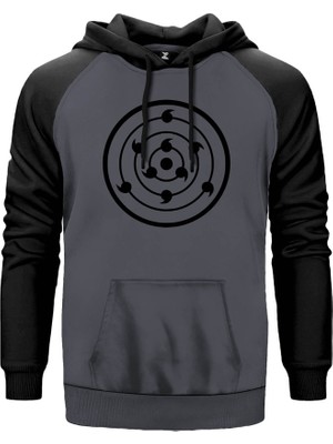 Rinne Sharingan Gri Renk Reglan Kol Kapşonlu Sweatshirt