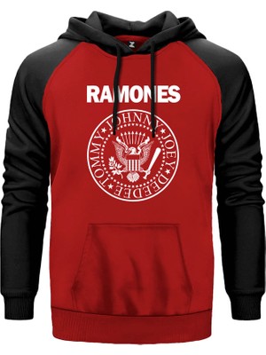 Ramones Bw Kırmızı Renk Reglan Kol Kapşonlu Sweatshirt