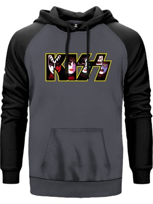 Kiss Group In Logo Gri Renk Reglan Kol Kapşonlu Sweatshirt