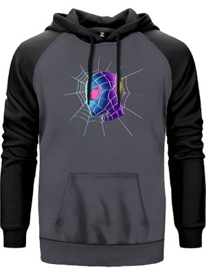 Spiderman Spider Web Gri Renk Reglan Kol Kapşonlu Sweatshirt