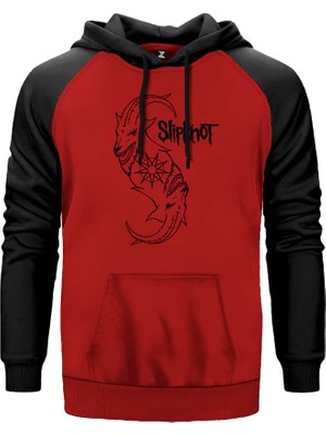 Slipknot Goat Logo Kırmızı Renk Reglan Kol Kapşonlu Sweatshirt
