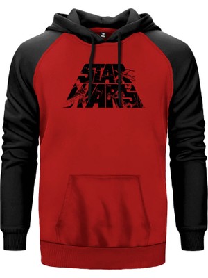 Star Wars Logo 3 Kırmızı Renk Reglan Kol Kapşonlu Sweatshirt