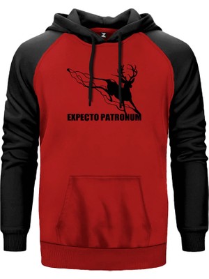 Harry Patronum Deer Kırmızı Renk Reglan Kol Kapşonlu Sweatshirt