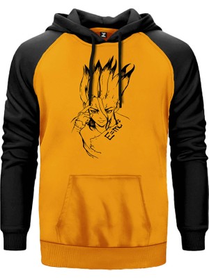 Dr.stone Emc2 Sarı Renk Reglan Kol Kapşonlu Sweatshirt