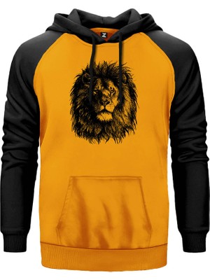Aslan Siyah Sarı Renk Reglan Kol Kapşonlu Sweatshirt