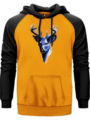 Geyik Uzay Temalı Sarı Renk Reglan Kol Kapşonlu Sweatshirt