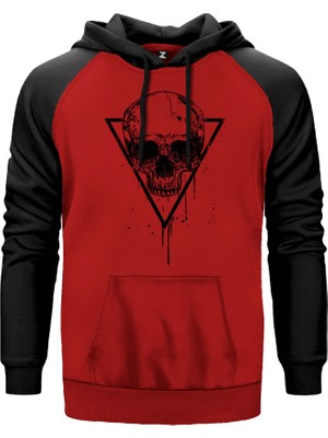 Skull Black Kuru Kafa Kırmızı Renk Reglan Kol Kapşonlu Sweatshirt