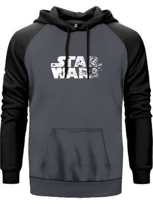 Star Wars Logo 2 Gri Renk Reglan Kol Kapşonlu Sweatshirt