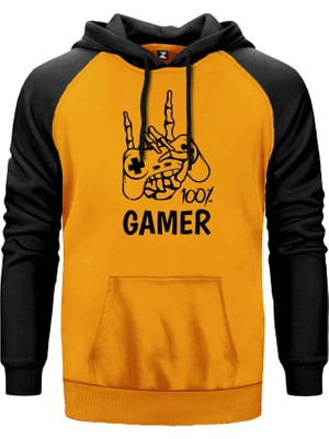 Gamer %100 Sarı Renk Reglan Kol Kapşonlu Sweatshirt