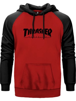Thrasher Magazine Classic Kırmızı Renk Reglan Kol Kapşonlu Sweatshirt