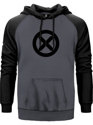 x Men Logo2 Gri Renk Reglan Kol Kapşonlu Sweatshirt