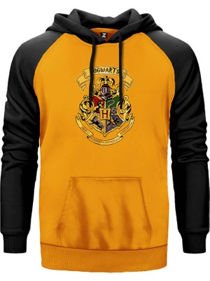 Harry Potter Hogwarts Logo Sarı Renk Reglan Kol Kapşonlu Sweatshirt