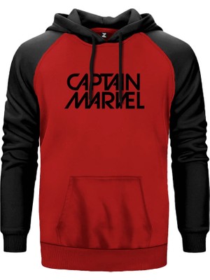 Captain Marvel Text Kırmızı Renk Reglan Kol Kapşonlu Sweatshirt