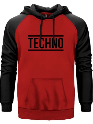 Techno Kırmızı Renk Reglan Kol Kapşonlu Sweatshirt