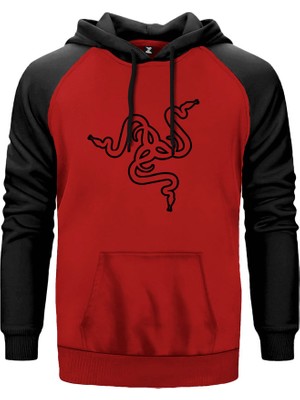 Razer Logo Kırmızı Renk Reglan Kol Kapşonlu Sweatshirt