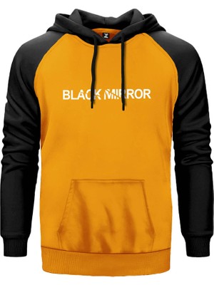 Black Mirror Logo Sarı Renk Reglan Kol Kapşonlu Sweatshirt